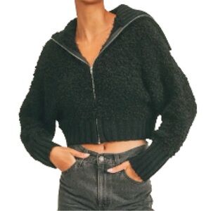 Sage Black Textured Zip-Up Jacket